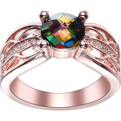 Ufooro Luxury rose gold women wedding ring paved AAA royal Rainbow zircon charm design gift jewelry Drop shipping