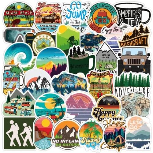 10/30/50pcs Camping Travel Stickers Wilderness Adventure Outdoor Landscape Waterproof Suitcase Laptop Motor Car Decal Sticker