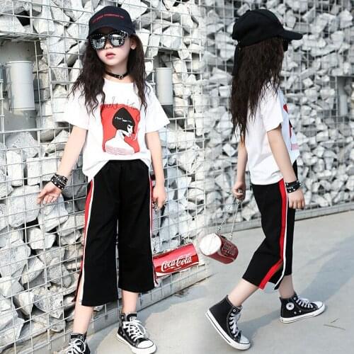 2Pcs Kids Baby Lovely Girls Toddler Summer Print T-Shirt Tops + Cropped Trousers Casual Clothes Set Outfits