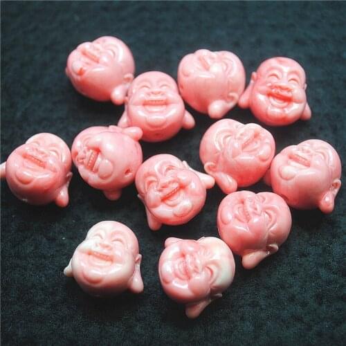 20PCS Pink Smile Buddha Heads With Hole 18x25MM 12X15MM Beads Accessories Jewelry Findings DIY Jewelry Free Shippings
