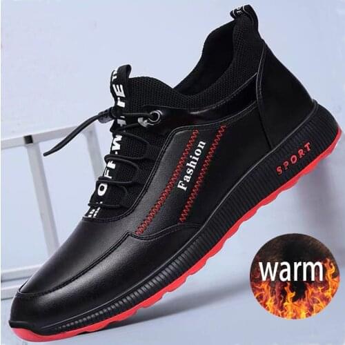 2020 Fashion leather Shoes Men Casual Shoes winter Plus velvet to keep warm black Comfortbale Sneakers Men Flats Shoes Big Size