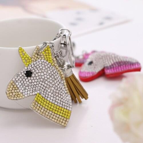 2021 spring new fashion cute rhinestone rhinestone horse head leather bag wallet key chain birthday party gift