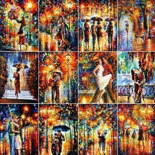 5D DIY Diamond Painting Portrait Couple Walking Landscape Art Painting Picture Full Round Diamond Family Decoration Embroidery