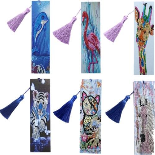 5D DIY Diamond Painting Art Cat Tiger Animal Bookmark Leather Tassel Diamond Embroidery Cross Stitch Book Marks Bithday Gift