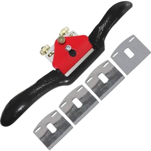 9Inch Adjustable SpokeShave with Flat Base and Metal Blade,Wood Working Wood Craft Hand Tool with 4 Pcs Planer Blade