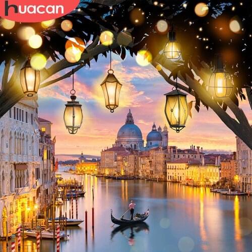 HUACAN Full Drill Diamond Painting City River Landscape Embroidery Cross Stitch Rhinestones Picture Handcraft