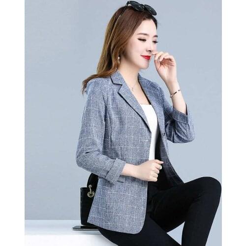Big Size Women Elegant Long Sleeve Plaid Blazer Jacket Casual Formal Female Chic Lady Office Suit Blazer Outwear Business Coat