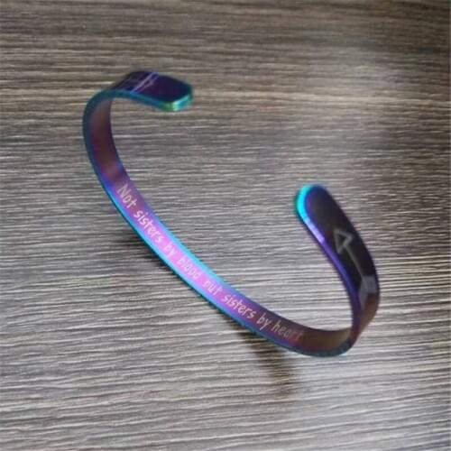 Stainless Steel Rainbow Bracelets “Not Sisters By Blood But Sisters By Heart” Cuff Bracelet Bangle Friendship Jewelry