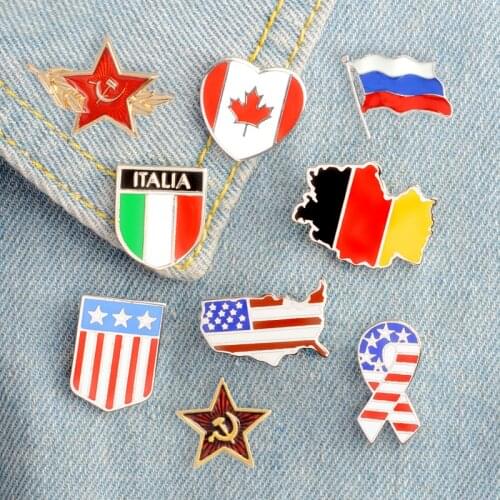 National Flag Pin Russian Italia United States Germany Flags Lapel Pins Badges Stripes Brooches Jewelry Gift Wholesal Wholesale