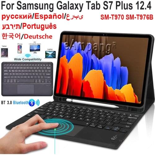 Case for Samsung Galaxy Tab S7+ S7 Plus 5G Keyboard Case T970 SM-T970 SM-T976B Cover Bluetooth Keyboard Case with Pencil Slot
