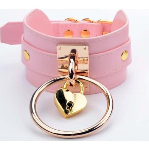 Handmade BDSM Choker for Women Oversized Lockable Heart Padlock Slave Collar High Choker Big Large Fetish Necklace