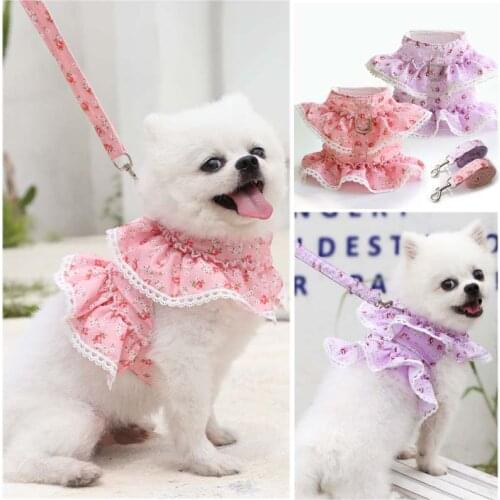 Floral Dog Harness Leash Set Cute Pet Puppy Harnesses Vest Small Dogs Cat Chest Strap Leashes For Chihuahua Bichon Pet Leads