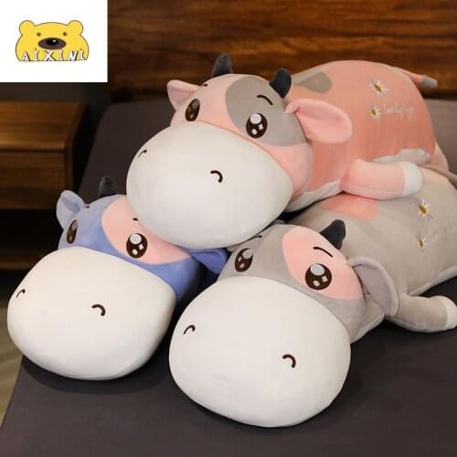 Long Cow Plush Toy Soft Pillow Stuffed Animals Plushie Lying Milk Cow Pillow Girl Christmas Baby Toy Kawaii Doll Sleeping Pillow