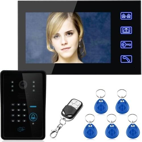 Free Shipping!Touch Key 7" TFT RFID Password Video Door Phone Intercom System with IR-CUT 1000 TV Line Access Control System