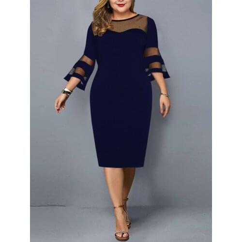 Plus Size Dress Women Evening Party Dresses 2021 New Elegant Mesh Sleeve Casual Dress Black Plus Size Women Clothing 3XL 4XL 5XL