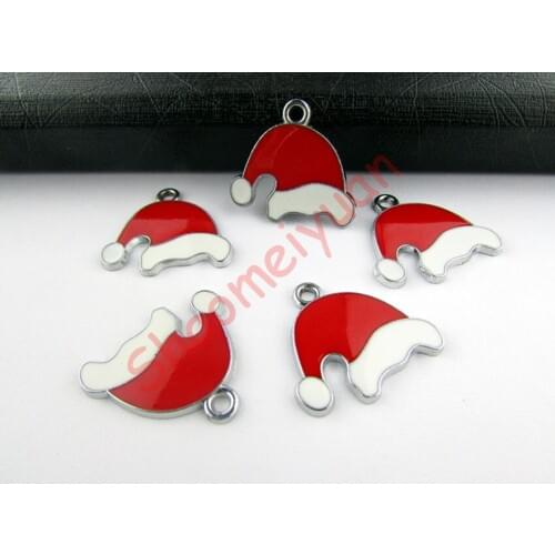 EMC01 Mix Color 20Pcs Alloy Metal Enamel Christmas Hat Charms Pendants 23x25mm