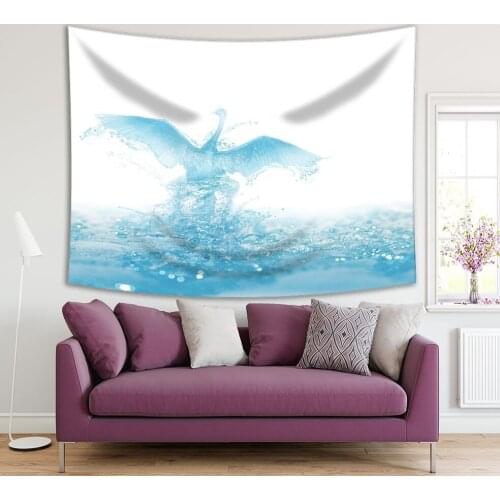 Tapestry Swan Liquid Bird Born and Fly from Water Energy Freedom Magical Imaginary Reality Scene Art Printed Blue White