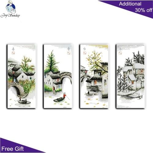 Joy Sunday Water Village Needlework F101(5) 14CT 11CT Counted and Stamped Home Decor Four Seasons in Water Village Cross Stitch