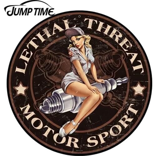 JumpTime 13cm x 13cm Retro Spark Plug Pinup Girl Collection Car Styling Waterproof Body Decals Door Decoration Car Stickers