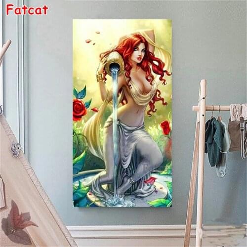 Full Square Round Diamond Painting Aquarius woman Rhinestones Diamond Embroidery Cross Stitch Rose flower Mosaic Decortion PP290