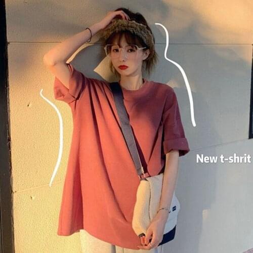 Cotton summer short sleeve t-shirt female Korean loose student 2021 new versatile top solid color half sleeve T-shirt