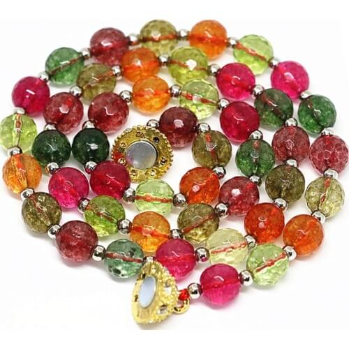Multicolor artificial tourmaline quartz faceted round beads necklace 8,10,12mm pretty fashion gift chain jewelry 18inch B1492