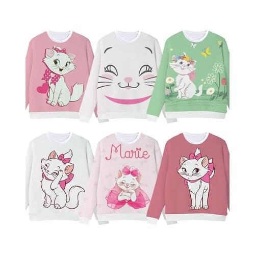 Disney Marie Cat Fashion Anime Figures Cartoon Products Cosplay Accessories Customized Sweatshirt Casual Hoodie Gifts Unisex
