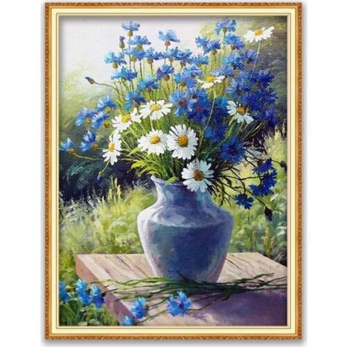 Flower DIY Cross Stitch Embroidery 11CT Kits Craft Needlework Set Printed Canvas Cotton Thread Home Decoration Sale Dropshipping