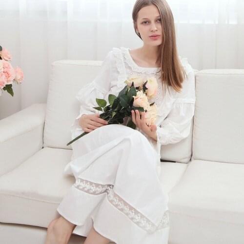 Pure Royal Memory Pure Cotton Nightgown Princess Long Sleeve Nightdress Ladies Sleepwear White Womens Nightwear AW313