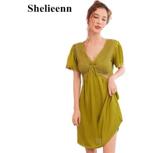 2021 New Sexy Lace Nightgown For Women Sleepwear Summer Short Sleeve Nightdress Padded Women Cute Princess Nightgowns Homewear