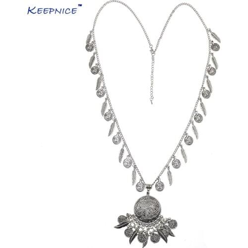 New Heavy metal Statement Gypsy Ethnic Vintage Antique Silver pendants long Maxi Necklace Chains Necklace