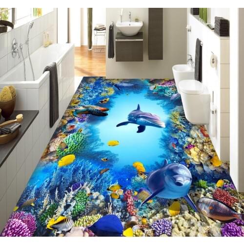 Underwater World Dolphin painting floor Waterproof floor mural painting Custom Photo self-adhesive 3D floor