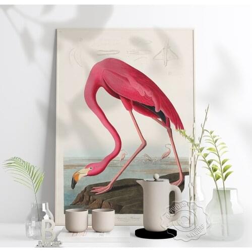 Nordic Retro Bird Poster, Pink Flamingo Wall Stickers, Scandinavian Style Wall Art Pictures Home Living Room Interior Decor Gift