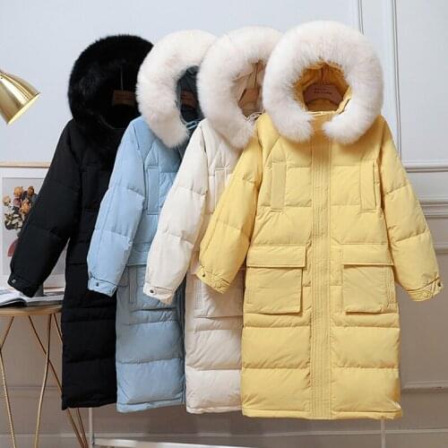 90% Duck Down Coat Female Feather Puffer Outwear New Women Winter Down Jacket Large Natural Fox Fur Hooded Long Parka