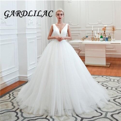 Vestidos de Noiva Ball Gown White/Ivory Tulle Wedding Dresses 2019 V Neck Puffy Bride Gowns Casamento Mariage