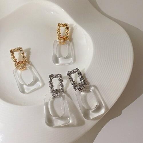 U-Magical Concise Geometric Square Transparent Resin Dangle Earring for Women Delicate Elegant Hollow Metal Earring Gift Jewelry