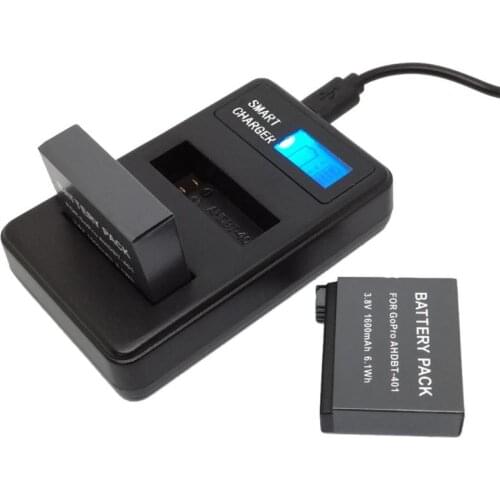 AHDBT-401 LCD Dual Port USB Battery Charger for GoPro Hero 4 Action Camera Battery Charging Dock for Gopro Camera Accessories