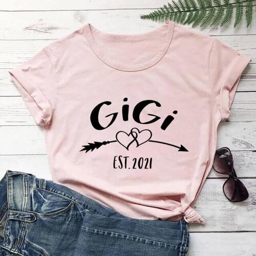 GiGi Est 2021 100%Cotton Printed Womens Tshirt Gigi Shirt New Grandma Summer Casual Short Sleeve Top Tee Gift For Grandma