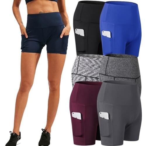 Women Gym Shorts Jogging Running Shorts Yoga Shorts Women High Waist Lifting Push Up Tight Sports Pocket Fitness Yoga Short Pant