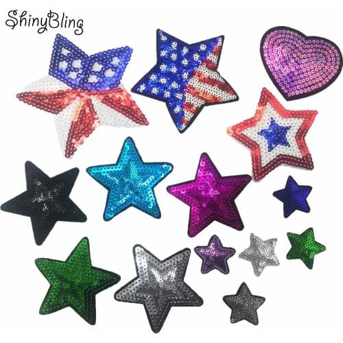 1PCS Colorful Star Patch Cloth Embroidered Appliques Sew On Patches Clothes Sequins Jeans Garment Dress Accessories DIY