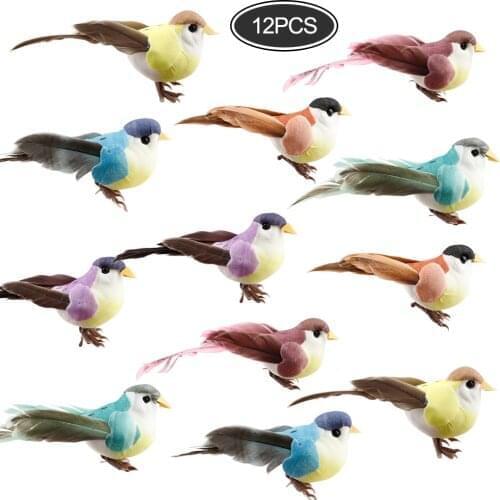 12pcs DIY Artificial Bird Feather Foam Cute Simulation Bird Sparrow Home Decor Table Bookshell Ornament Mini Craft Birds