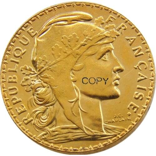 1908 France 20 Franc Rooster Gold Plated Copy Coin
