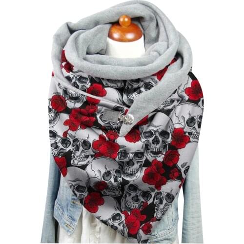 2021 Fashion Winter Women Halloween Scarf Vintage Retro Skull Printed Button Soft Wrap Casual Warm Scarves Street Shawls Scarf