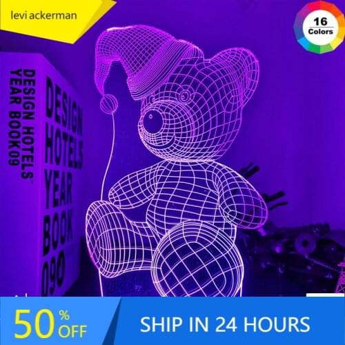3D Illusion Baby Night Light Bear with Heart Led Touch Switch Colorful Atmosphere for Home Decoration Light Table Lamp Bedside