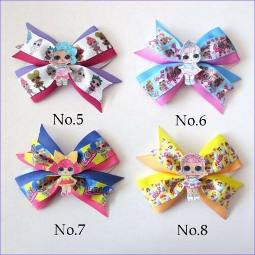 50 BLESSING Girl 4.5" Two Tone Wing Hair Bow Clip Joyful Doll Rainbow Baby