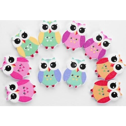 50Pcs/Lot Lovely Painting Owl Wooden Buttons For Children Clothes Sewing Wooden Decoration For Needlework Accessories