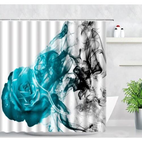 Blue Rose Abstract Smoke Line Print Waterproof Bathroom Curtains Modern Creative Flowers Fabric Shower Curtain Bath Screen Decor