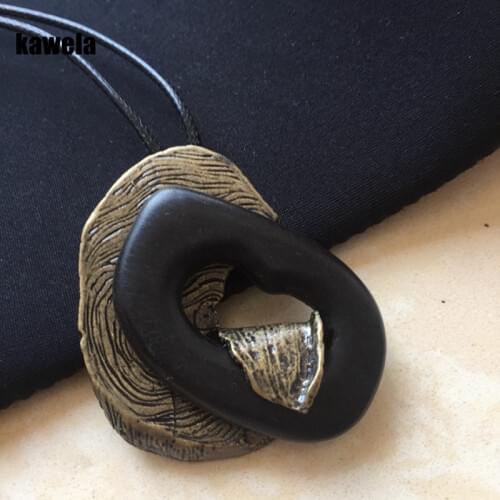 New Vintage Wood Metal Pendant Adjusted Necklace