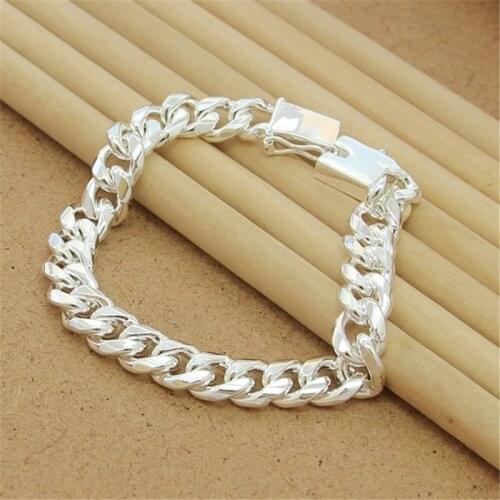 Hip Hop Men 925 Silver Bracelet 10MM Cuba Side Side Bracelet Jewelry Gift
