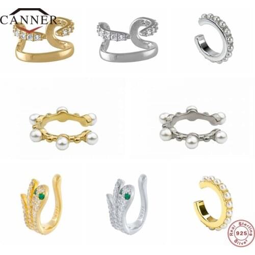 CANNER 925 Sterling Silver Ear Cuff for Women ear clip sense C-shaped pearl ear clip no Piercing Snake Earings Earring Jewelry